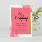 LeahGサーモンピンク金ゴールド結婚のアルコールインク 招待状 (スタンド正面)