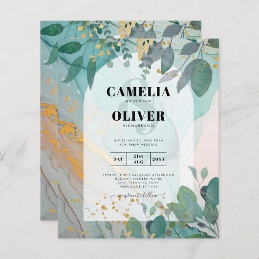 LeahGザーグラスインクティール（緑がかった色）金ゴールド結婚グリーナリーの請求書 (正面/裏面)