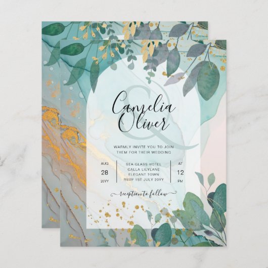 LeahGザーグラスインクティール（緑がかった色）金ゴールド結婚グリーナリーの請求書 (正面/裏面)