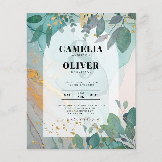 LeahGザーグラスインクティール（緑がかった色）金ゴールド結婚グリーナリーの請求書 チラシ (正面)