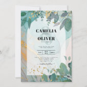LeahGザーグラスインクティール（緑がかった色）金ゴールド結婚グリーナリーの請求書 招待状 (正面)