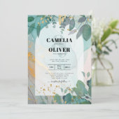 LeahGザーグラスインクティール（緑がかった色）金ゴールド結婚グリーナリーの請求書 招待状 (スタンド正面)