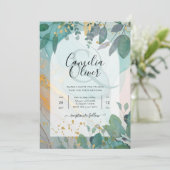 LeahGザーグラスインクティール（緑がかった色）金ゴールド結婚グリーナリーの請求書 招待状 (スタンド正面)