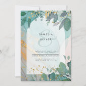 LeahGザーグラスインクティール(緑がかった色)金ゴールド結婚グリーナリーの請求書 招待状 (正面)