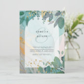 LeahGザーグラスインクティール(緑がかった色)金ゴールド結婚グリーナリーの請求書 招待状 (スタンド正面)