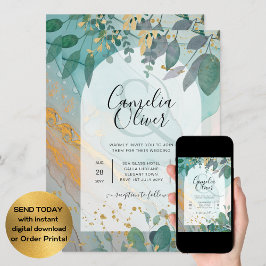 LeahGザーグラスインクティール（緑がかった色）金ゴールド結婚グリーナリーの請求書 招待状