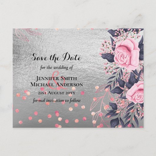 LeahGシルバー海軍ロセゴールドPInkフローラ結婚ズ ポストカード (正面)