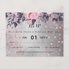 LeahGシルバー海軍ロセゴールドPInkフローラ結婚ズ ポストカード