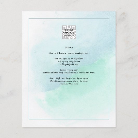 LeahGシーガラスターコイズティール(緑がかった色)ブルーウェディング招待 (裏面)