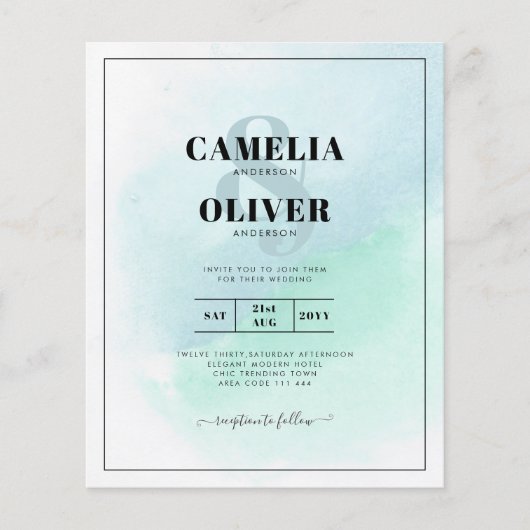 LeahGシーガラスターコイズティール（緑がかった色）ブルーウェディング招待 チラシ (正面)