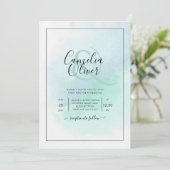 LeahGシーガラスターコイズティール（緑がかった色）ブルーウェディング招待 招待状 (スタンド正面)