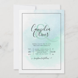 LeahGシーガラスターコイズティール（緑がかった色）ブルーウェディング招待 招待状