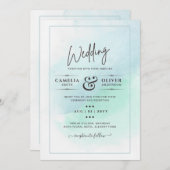 LeahGシーガラスターコイズティール（緑がかった色）ブルーウェディング招待 招待状 (正面/裏面)