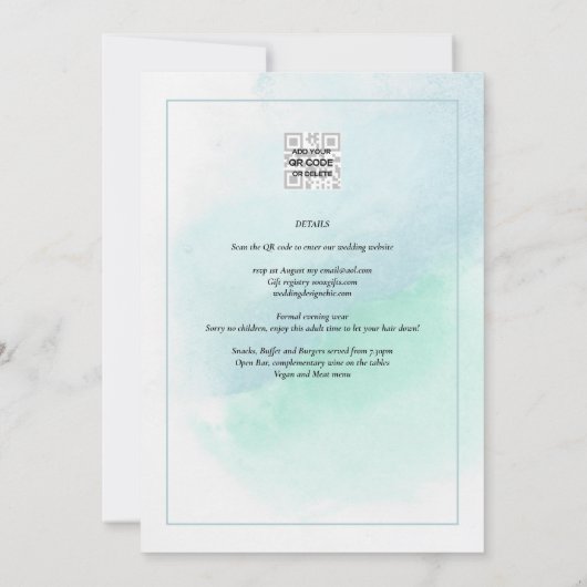 LeahGシーガラスターコイズティール（緑がかった色）ブルーウェディング招待 招待状 (裏面)