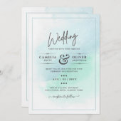 LeahGシーガラスターコイズティール(緑がかった色)ブルーウェディング招待 招待状 (正面/裏面)