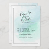 LeahGシーガラスターコイズティール（緑がかった色）ブルーウェディング招待 招待状 (正面/裏面)