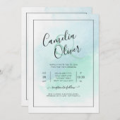 LeahGシーガラスターコイズティール（緑がかった色）ブルーウェディング招待 招待状 (正面/裏面)