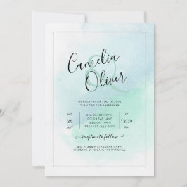 LeahGシーガラスターコイズティール（緑がかった色）ブルーウェディング招待 招待状