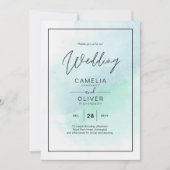 LeahGシーガラスターコイズティール（緑がかった色）ブルーウェディング招待 招待状 (正面)