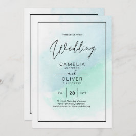 LeahGシーガラスターコイズティール（緑がかった色）ブルーウェディング招待 招待状