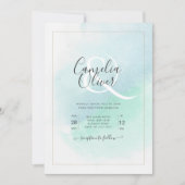 LeahGシーガラスターコイズティール(緑がかった色)ブルーウェディング招待 招待状 (正面)