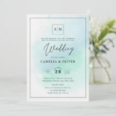 LeahGシーガラスターコイズティール(緑がかった色)ブルーウェディング招待 招待状 (スタンド正面)