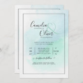 LeahGシーガラスターコイズティール(緑がかった色)ブルーウェディング招待 招待状 (正面/裏面)