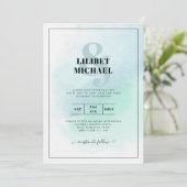 LeahGシーガラスターコイズティール（緑がかった色）ブルーウェディング招待 招待状 (スタンド正面)