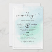 LeahGシーガラスターコイズティール（緑がかった色）ブルーウェディング招待 招待状 (正面)