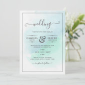 LeahGシーガラスターコイズティール（緑がかった色）ブルーウェディング招待 招待状 (スタンド正面)