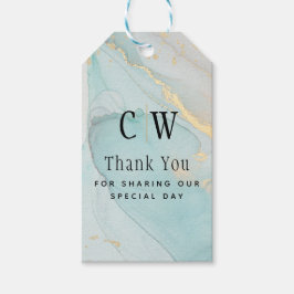 LeahGシーガラスティール(緑がかった色)金ゴールド結婚インクありがとう ギフトタグ