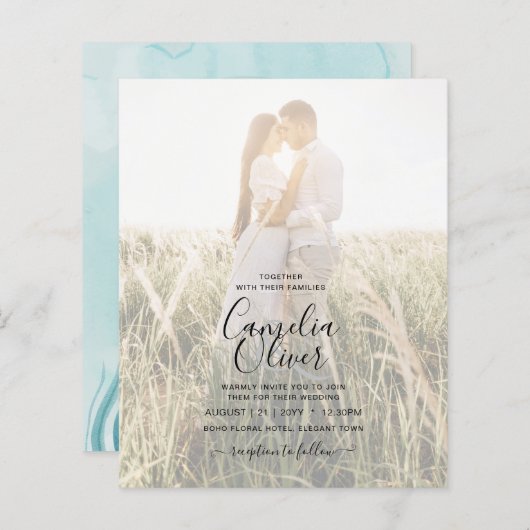 LeahGシーガラス海コーラルターコイズブルー招待状 (正面/裏面)