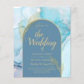 LeahGシーガラス金ゴールドインクアクアブルーウェディング招待 (正面)