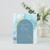 LeahGシーガラス金ゴールドインクアクアブルーウェディング招待 (スタンド正面)
