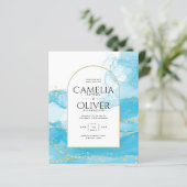 LeahGターコイズ金ゴールドアクアブルーウェディングINVITE (スタンド正面)