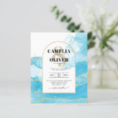 LeahGターコイズ金ゴールドアクアブルーウェディングINVITE (スタンド正面)