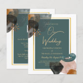 Leahgティール（緑がかった色）アーストーンウェディングQRコードを招待 (正面/裏面)