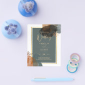 Leahgティール（緑がかった色）アーストーンウェディングQRコードを招待 チラシ (シングル)
