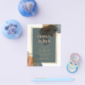 Leahgティール（緑がかった色）アーストーンウェディングQRコードを招待 チラシ (シングル)