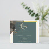 Leahgティール(緑がかった色)アーストーンウェディングQRコードを招待 ポストカード (スタンド正面)