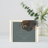 Leahgティール(緑がかった色)アーストーンウェディングQRコードを招待 ポストカード (スタンド正面)