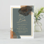 Leahgティール(緑がかった色)アーストーンウェディングQRコードを招待 招待状 (スタンド正面)