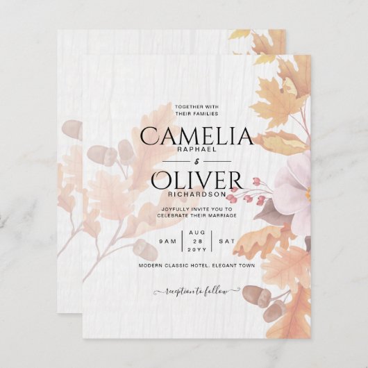 LeahGテラコッタ紅葉結婚式の招待 (正面/裏面)