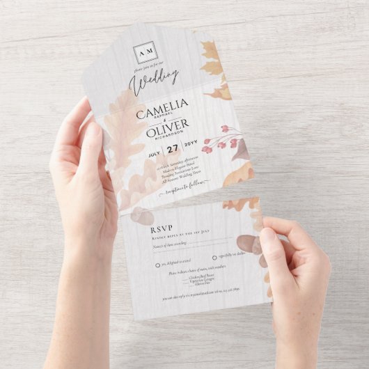 LeahGテラコッタ紅葉結婚式の招待 オールインワン招待状 (貼ってはがせる)