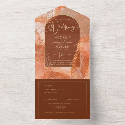 LeahGテラコッタ金ゴールド秋秋の結婚式招待状 オールインワン招待状 (内側)