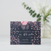 LeahGデニムブルーロセゴルドピンク結婚フローラ ポストカード (スタンド正面)