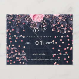 LeahGデニムブルーロセゴルドピンク結婚フローラ ポストカード
