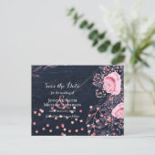 LeahGデニムブルーロセゴルドピンク結婚フローラ ポストカード (スタンド正面)