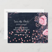 LeahGデニムブルーロセゴルドピンク結婚フローラ ポストカード (正面/裏面)