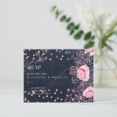 LeahGデニムブルーロセゴルドピンク結婚フローラ ポストカード (スタンド正面)